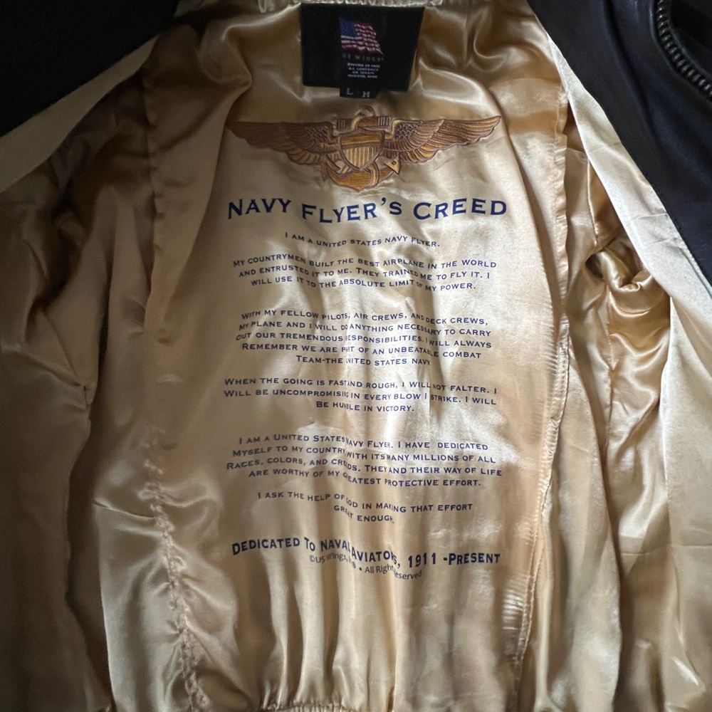 US Wings United States Navy USN Goatskin Leather Bomber Aviator Jacket Top Gun L - Picture 6 of 7
